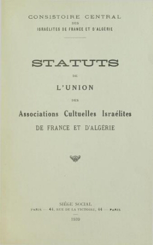 Statuts de l'Union des associations cultuelles israélites de France et d'Algérie